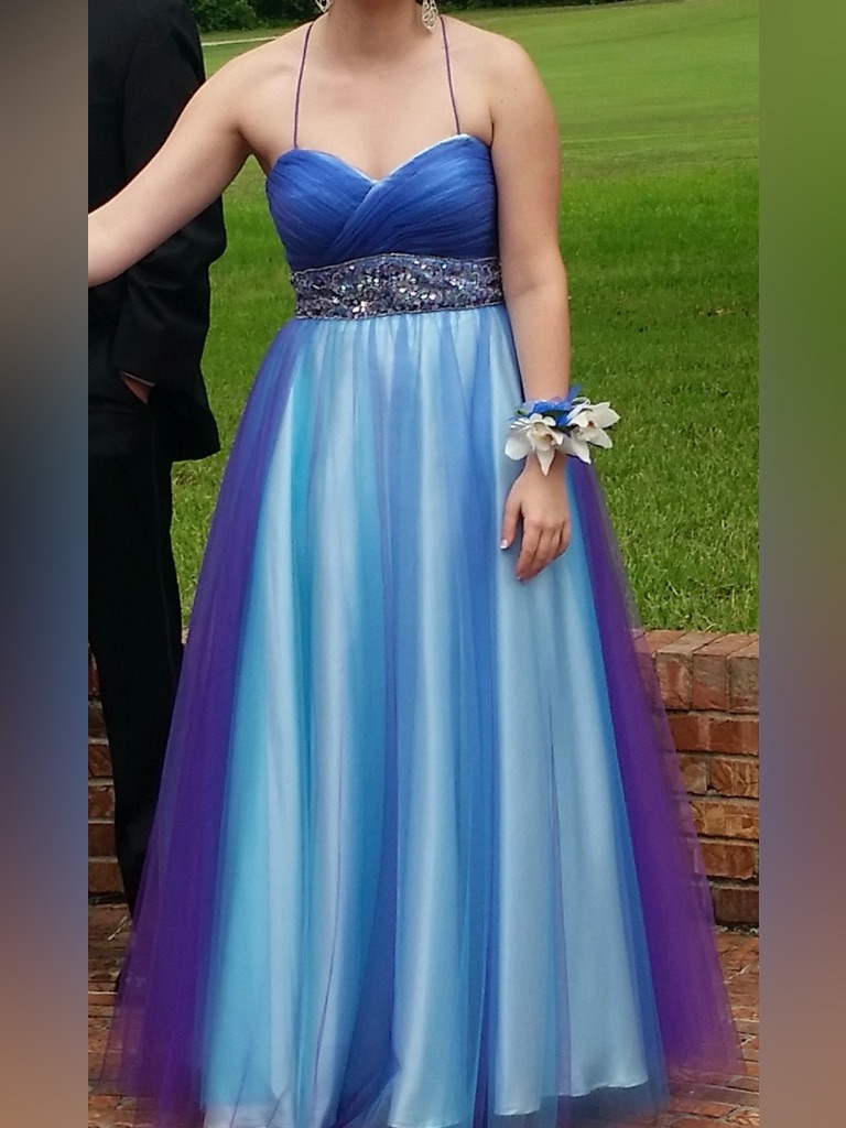 Alyce Paris Purple And Light Blue Strapless Tulle Formal Dress